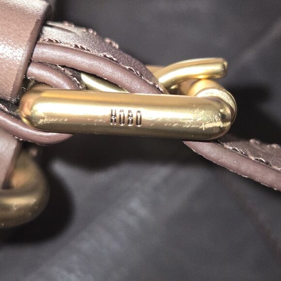 HOBO Charlie Grey Leather Shoulder Bag W/ Brown Strap & Brass Hardware 13"X9"X5" - Picture 13 of 14